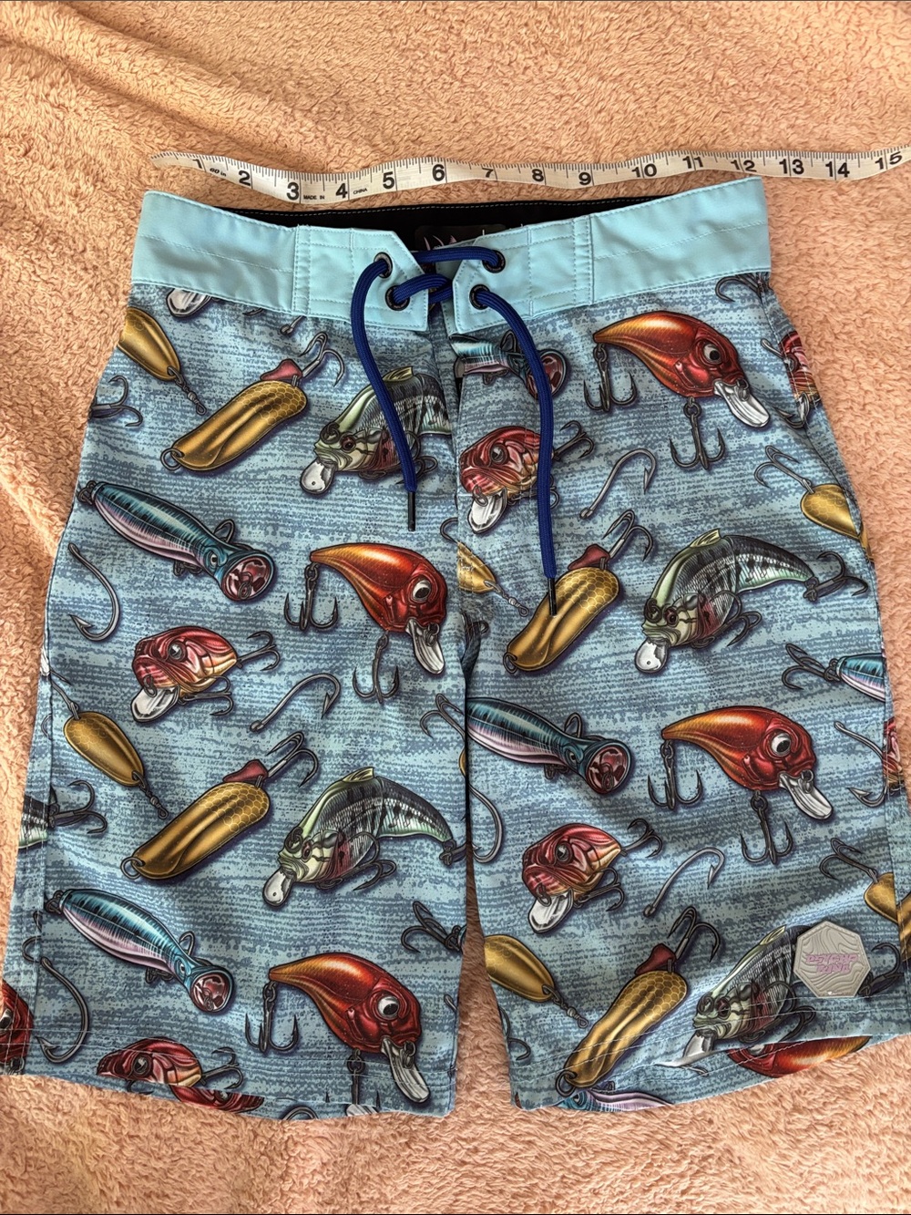 Light Blue Fishing Lure Print Swim Shorts 25